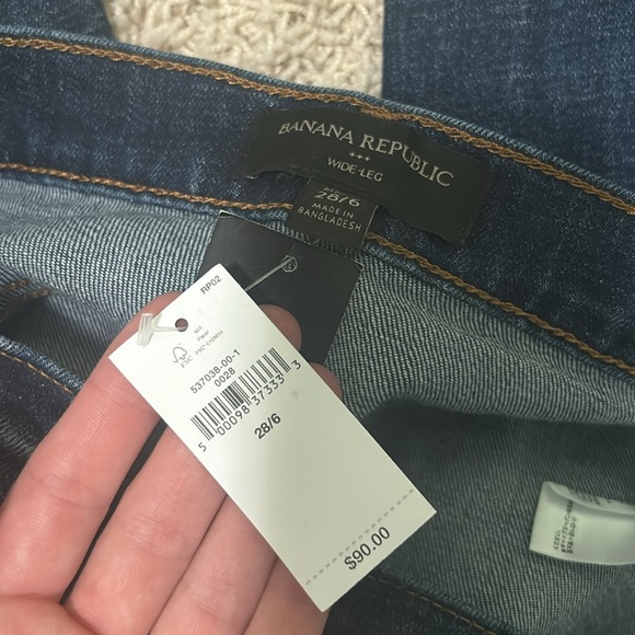 Banana Republic Wide Leg Jeans Pant High Rise Dark Denim Pleated NWT 28/6 - Picture 10 of 13